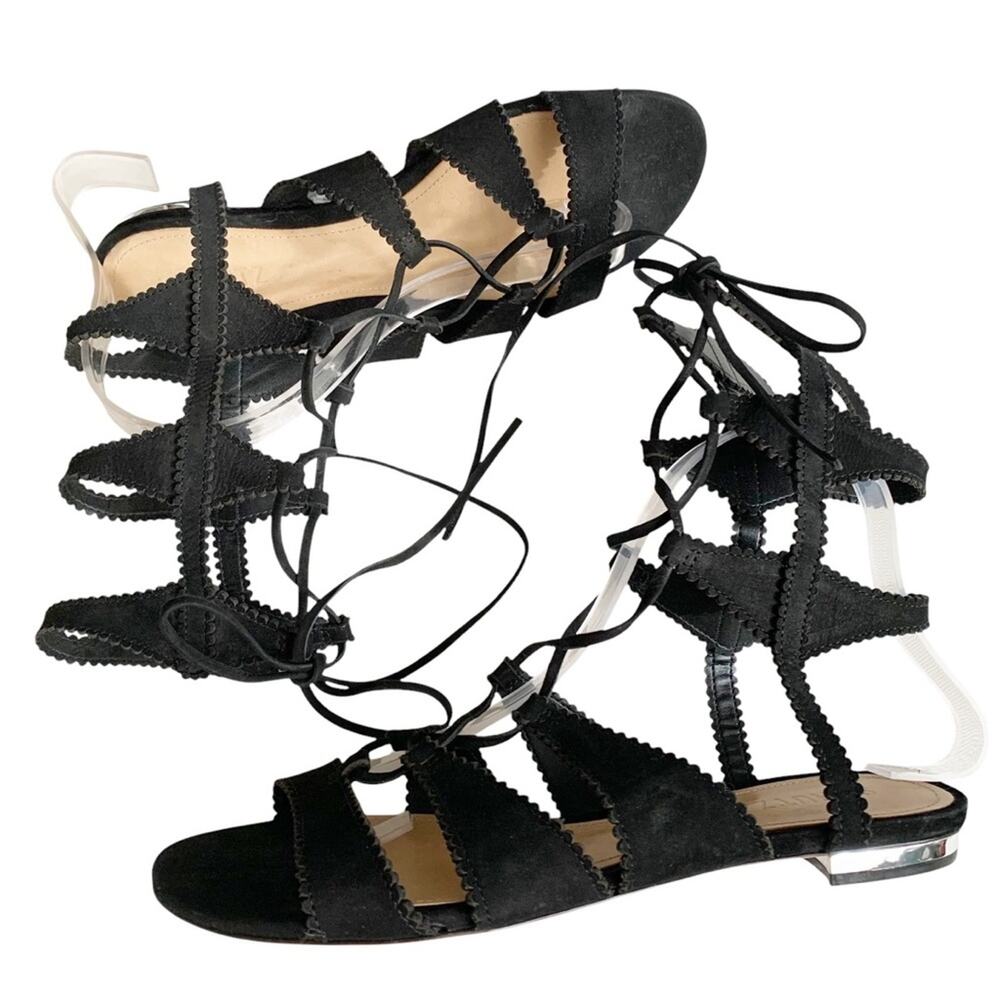 Schutz Ink Black Erlina Soft Sueded Leather Lace Up Gladiator Flat Sandals 8.5 - Picture 4 of 9